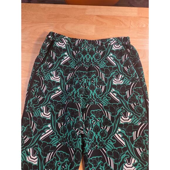 J. Crew Green Black White Abstract Tuxedo Pants Side Piping Size 6 Polyester - Picture 5 of 13